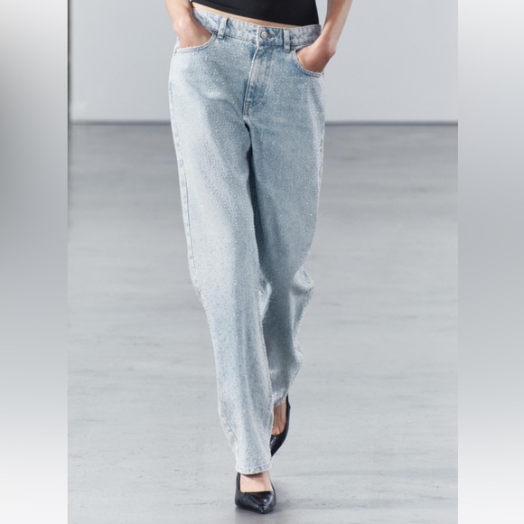 Zara Love Island Kaylor SHIMMERY HIGH WAIST WIDE LEG JEANS ZW COLLECTION 2 - Picture 1 of 6